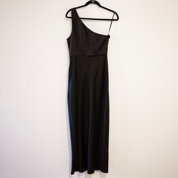 BHLDN Dylan Gown Black Satin One Shoulder High Slit Anthropologie SZ 10 US - Picture 3 of 6